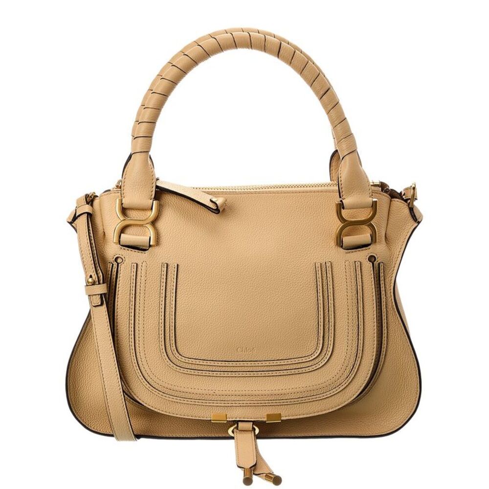 Chloé Marcie Medium Leather Satchel, Beige